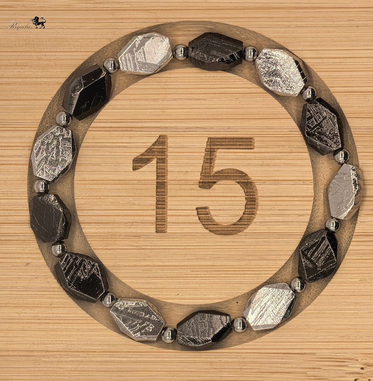 Iron Meteorite Bracelet, Widmanstätten Pattern, Diamond Cut Beads, Unisex Jewelry