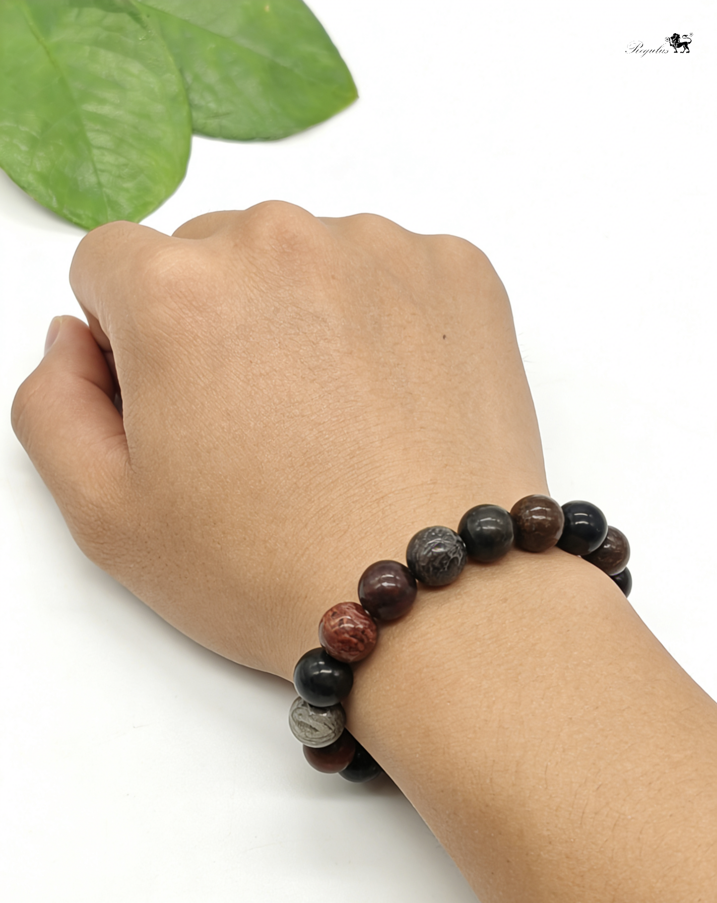 10mm Dinosaur Bone Meteorite Bracelet, Cosmic Fossil Jewelry, Paleontology Astronomy Gift