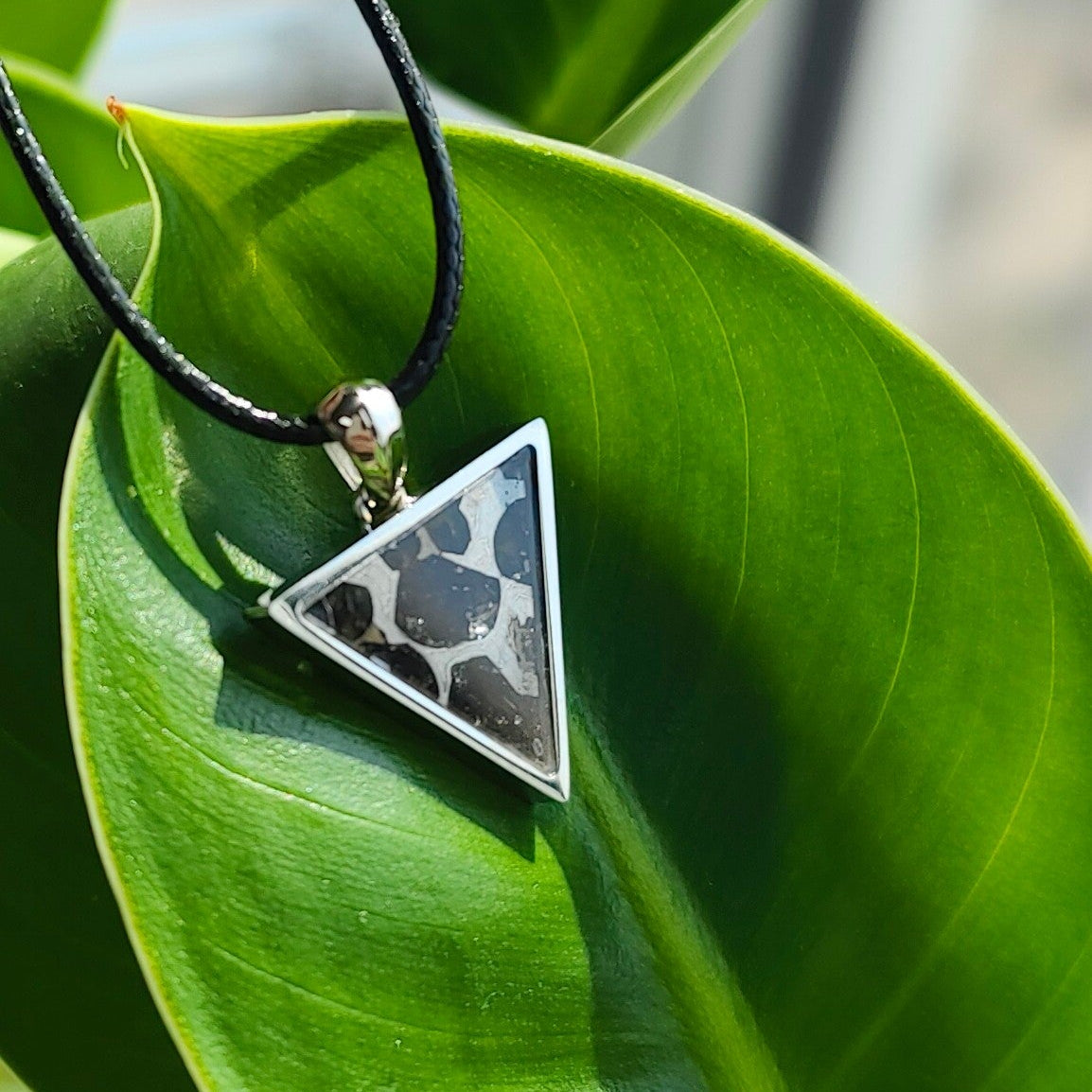 Pallasite Meteorite Triangle Pendant – Cosmic Olivine Crystal Jewelry, Outer Space Gift