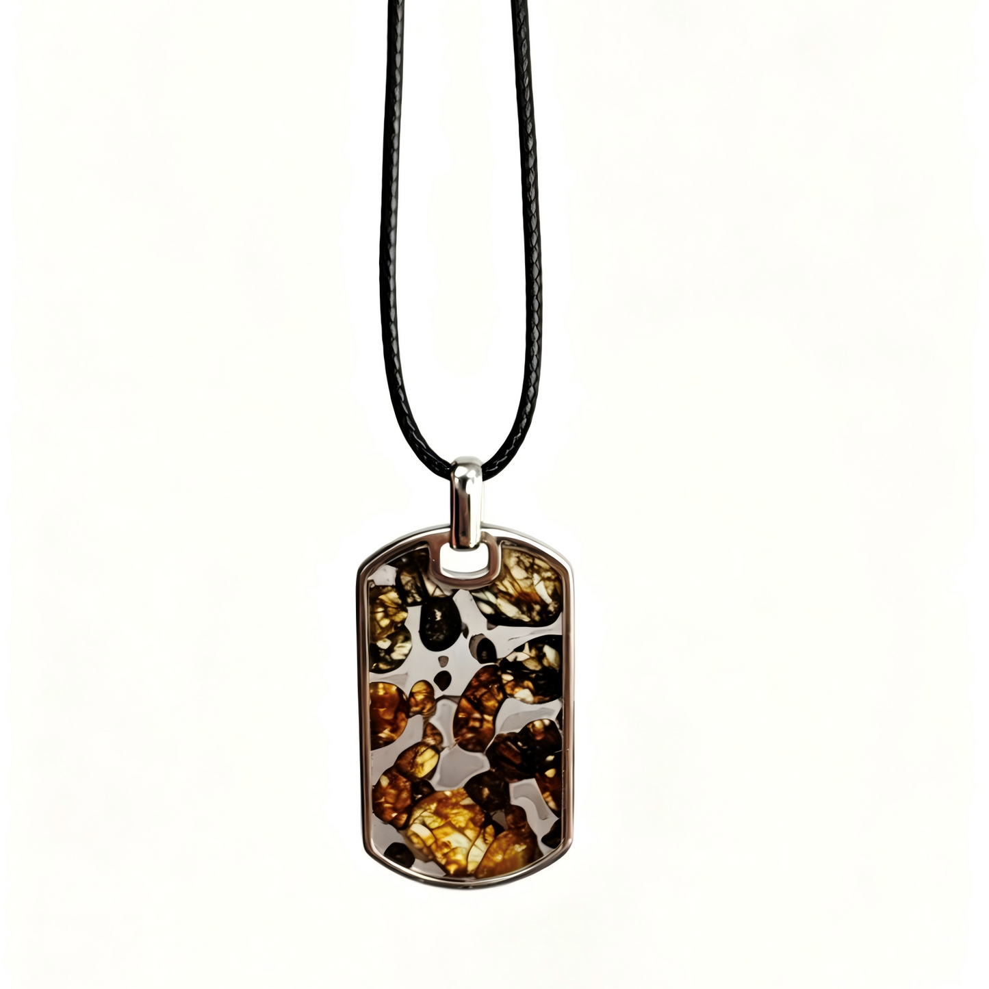 Natural Meteorite Pendant,Pallasite Square Dog Tag Necklace,Around 3.5*2cm,Unique Space Gemstone Jewelry for Men Women