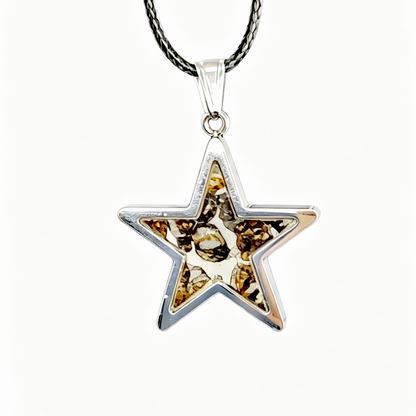 Natural Pallasite Meteorite Star Pendant,Around 2.7cm,Stainless Steel Necklace,Genuine Space Rock Jewelry, Cosmic Gift for Astronomy Lovers