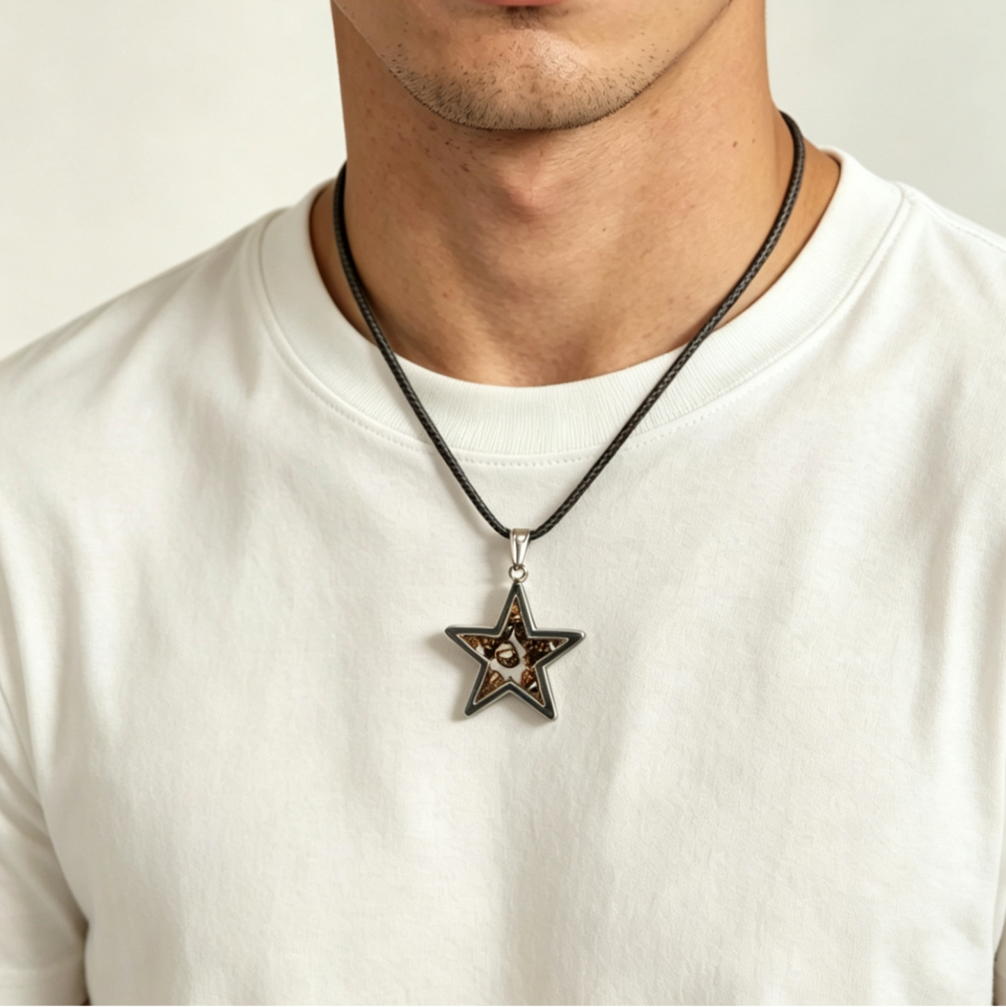 Natural Pallasite Meteorite Star Pendant,Around 2.7cm,Stainless Steel Necklace,Genuine Space Rock Jewelry, Cosmic Gift for Astronomy Lovers