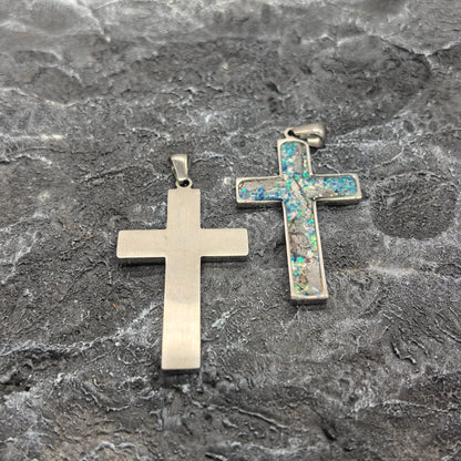 Iron Meteorite Cross Necklace with Natural Shell, Stainless Steel, Celestial Jewelry, 4.1*2.4cm,Unique Gift for Him/Her