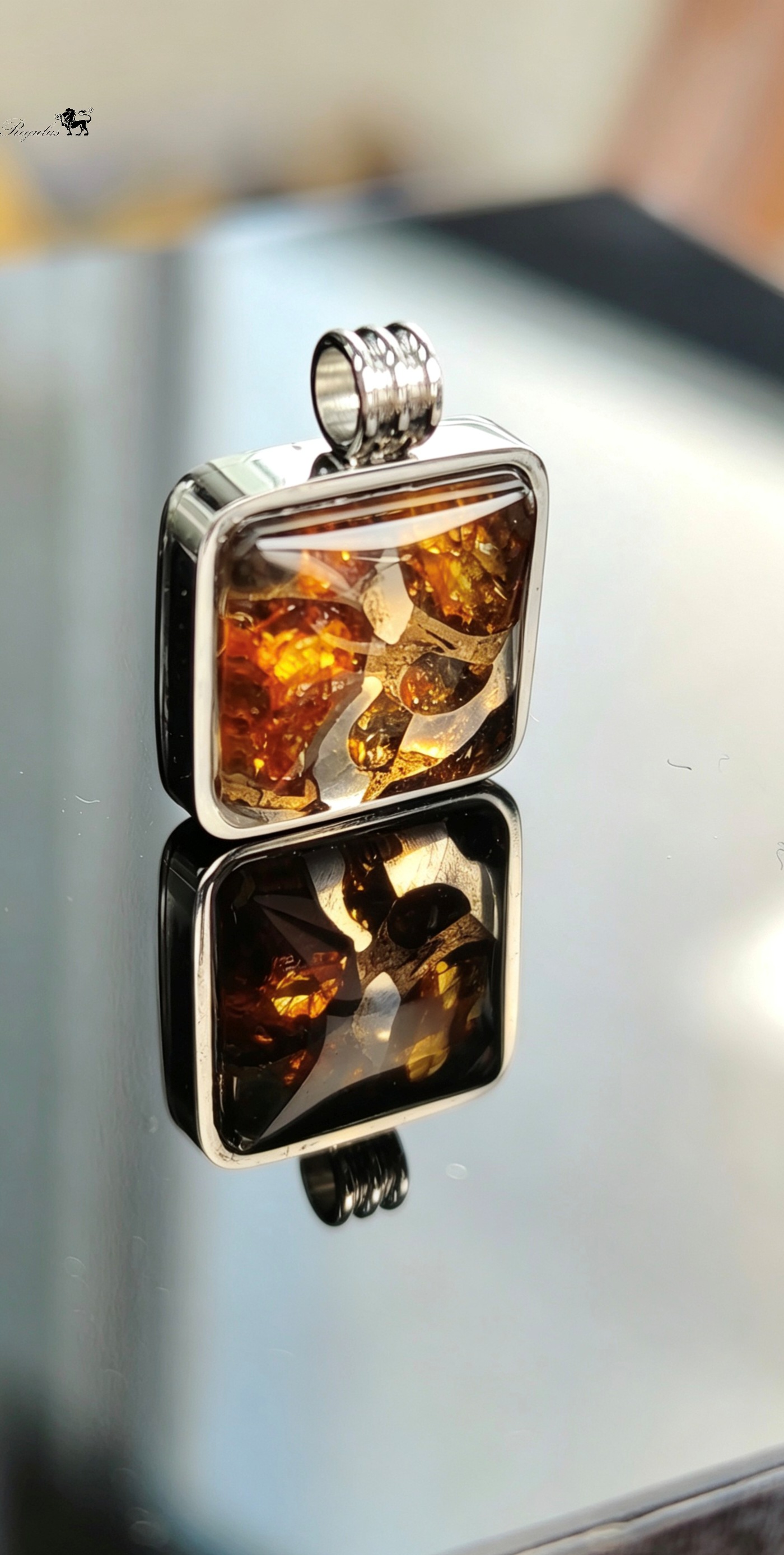 Natural Pallasite Meteorite Square Pendant, Stainless Steel Necklace,Around 1.4×1.4cm,Cosmic Space Gift, Unique Astronomy Lover Gift