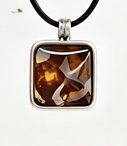 Natural Pallasite Meteorite Square Pendant, Stainless Steel Necklace,Around 1.4×1.4cm,Cosmic Space Gift, Unique Astronomy Lover Gift
