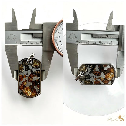 Natural Meteorite Pendant,Pallasite Square Dog Tag Necklace,Around 3.5*2cm,Unique Space Gemstone Jewelry for Men Women