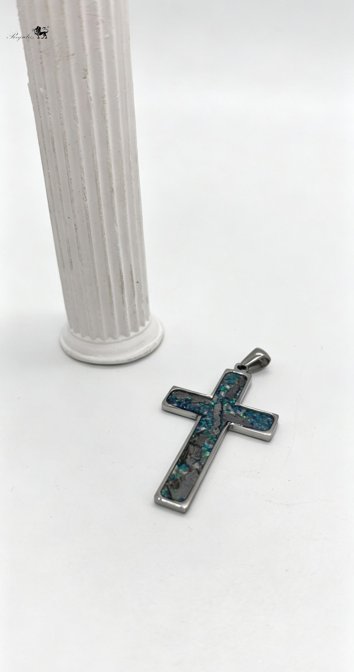 Iron Meteorite Cross Necklace with Natural Shell, Stainless Steel, Celestial Jewelry, 4.1*2.4cm,Unique Gift for Him/Her