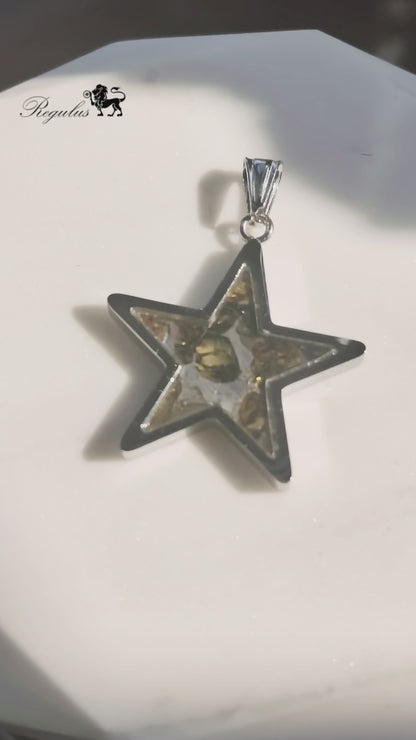 Natural Pallasite Meteorite Star Pendant,Around 2.7cm,Stainless Steel Necklace,Genuine Space Rock Jewelry, Cosmic Gift for Astronomy Lovers