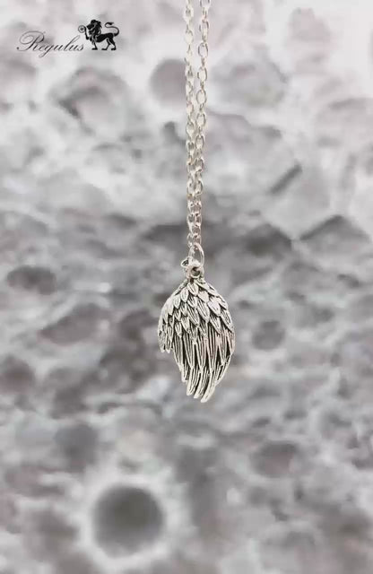 Iron Meteorite Wing Pendant, Stainless Steel, Cosmic Strength Jewelry