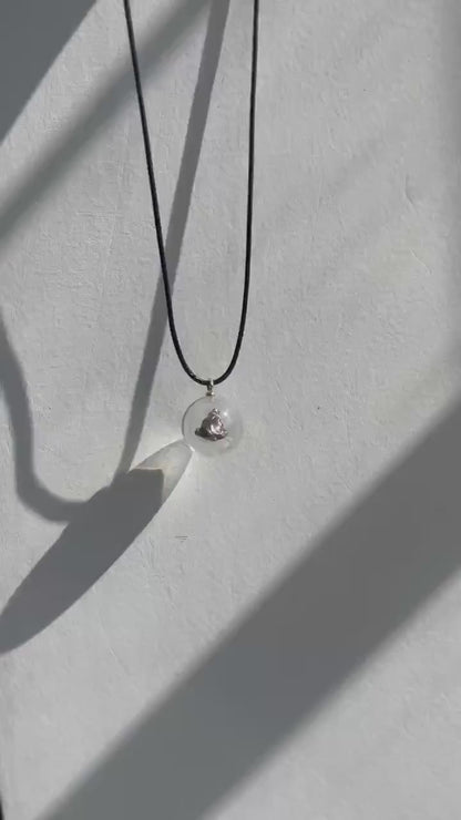 Meteorite Crystal Ball pendant,Campo Del Cielo iron meteorite Inside Crystal Ball,Outer Space Gift