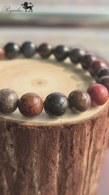 10mm Dinosaur Bone Meteorite Bracelet, Cosmic Fossil Jewelry, Paleontology Astronomy Gift