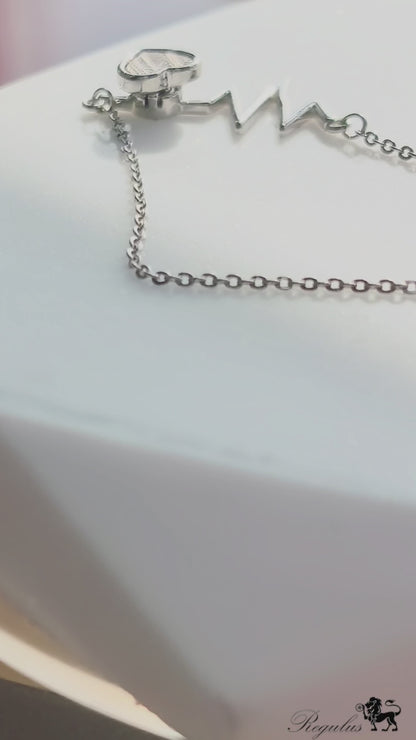 Minimalist Meteorite Heart Necklace,About 1.5 cm, ECG Heartbeat Design,Alloy & Meteorite Jewelry