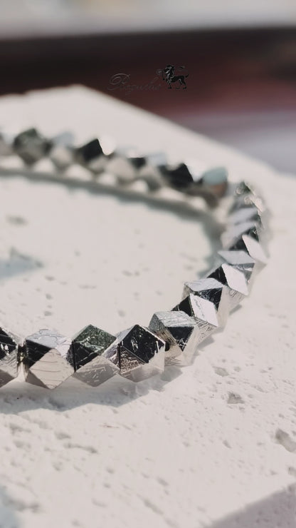 Iron Meteorite Cube Bracelet, 4.5 Billion Year Old Space Rock, Geometric Anniversary Gift